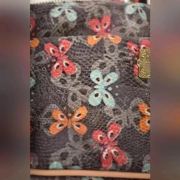 ANNA SUI Grey Orange Blue Spring Butterfly  Print Faux Snakeskin Zipped Belt Bag - Picture 11 of 11